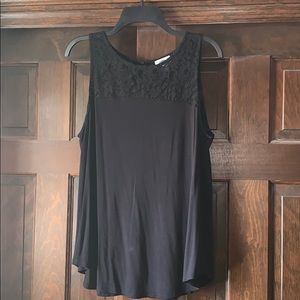 Black Sleeveless Lace Neck Top